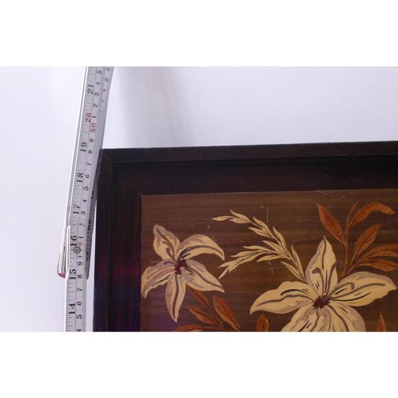 MCM 60s 70s Flowers in a Vase, Wooden Plaque Mosaic, Framed, Floral Design - Picture 5 of 6